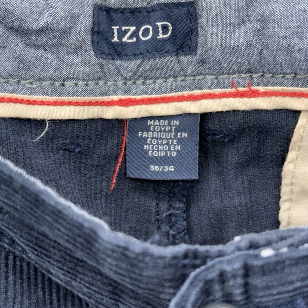 Izod Mens Blue Corduroy Flat Front Casual Straight Fit Leg Pants Size‎ 36x34 - Picture 2 of 8